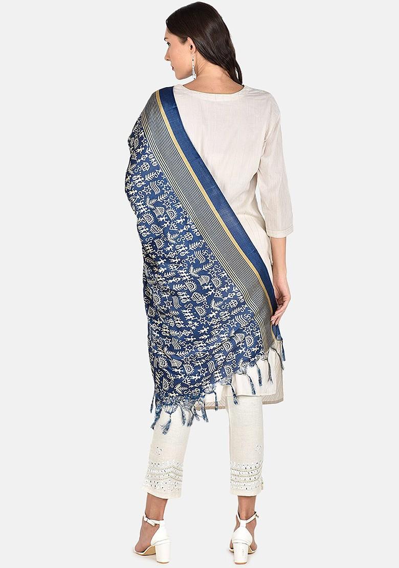 Blue And White Printed Dupatta
