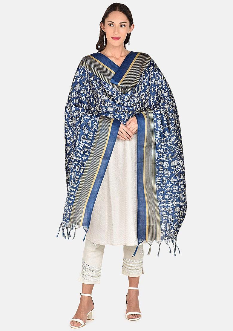 Blue And White Printed Dupatta