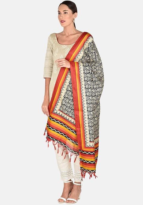 Black And White Printed Dupatta