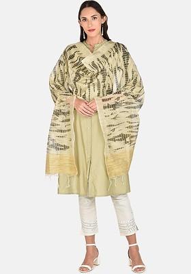 Beige And Black Printed Dupatta
