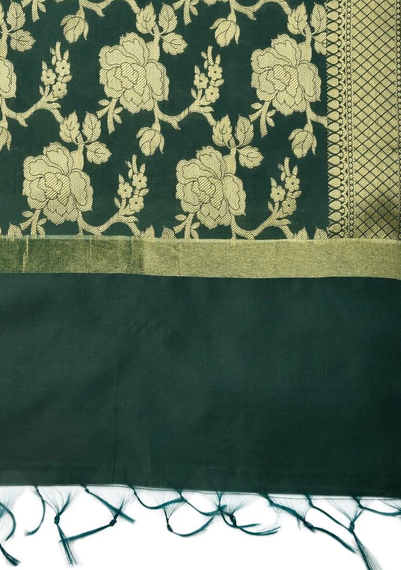 Green And Gold Woven Design Dupatta