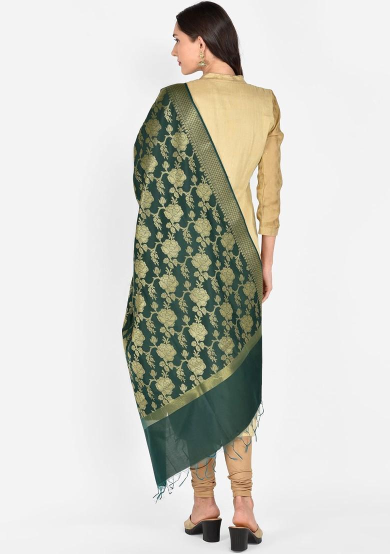 Green And Gold Woven Design Dupatta