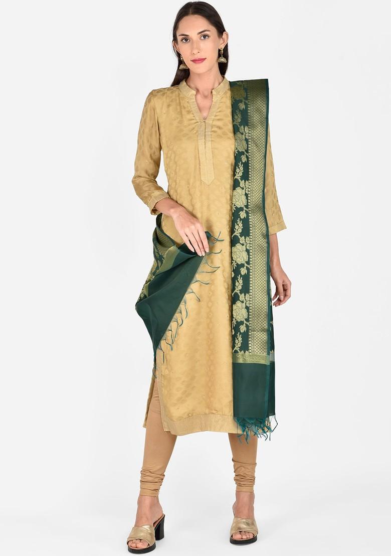 Green And Gold Woven Design Dupatta