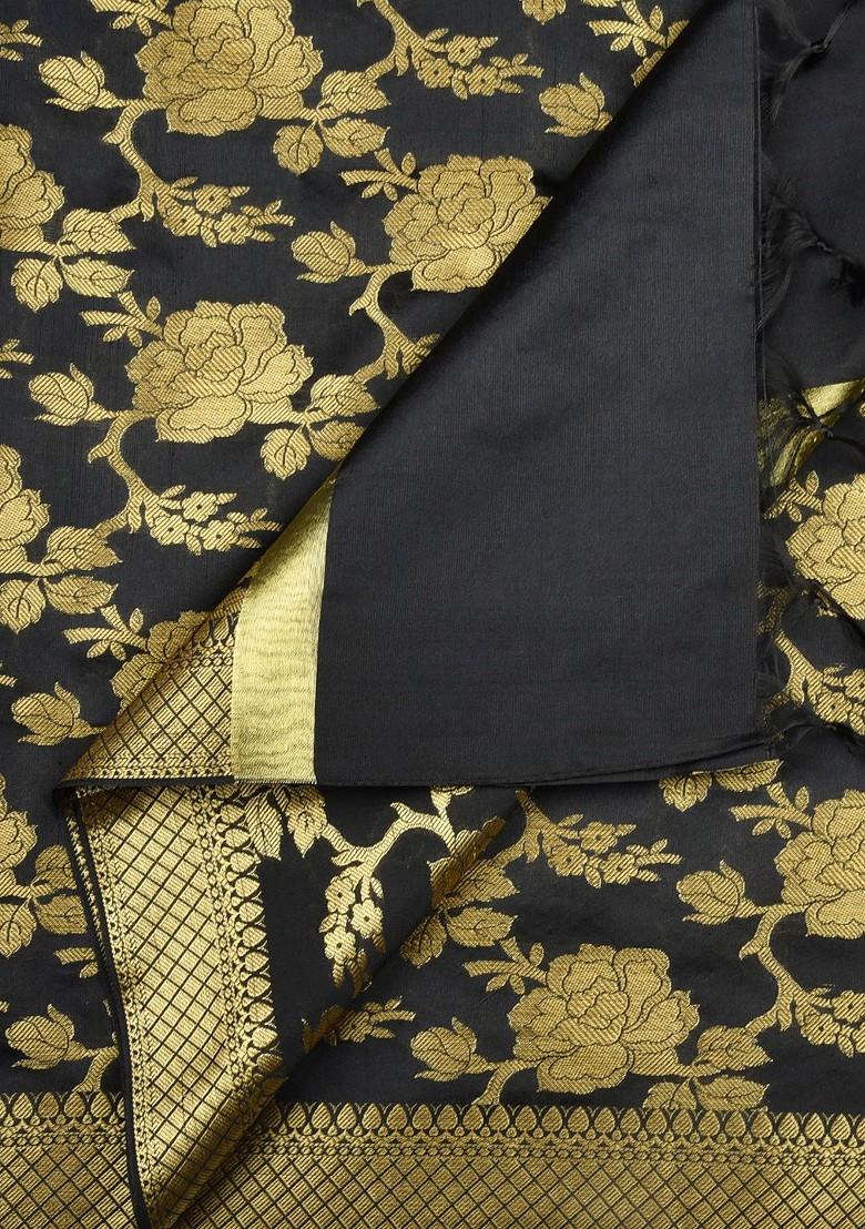Black And Gold Toned Woven Design Dupatta