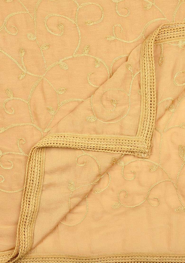 Beige Embroidered Dupatta - Indya