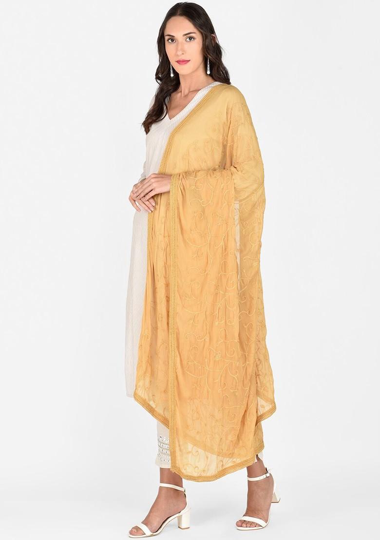 Beige Embroidered Dupatta