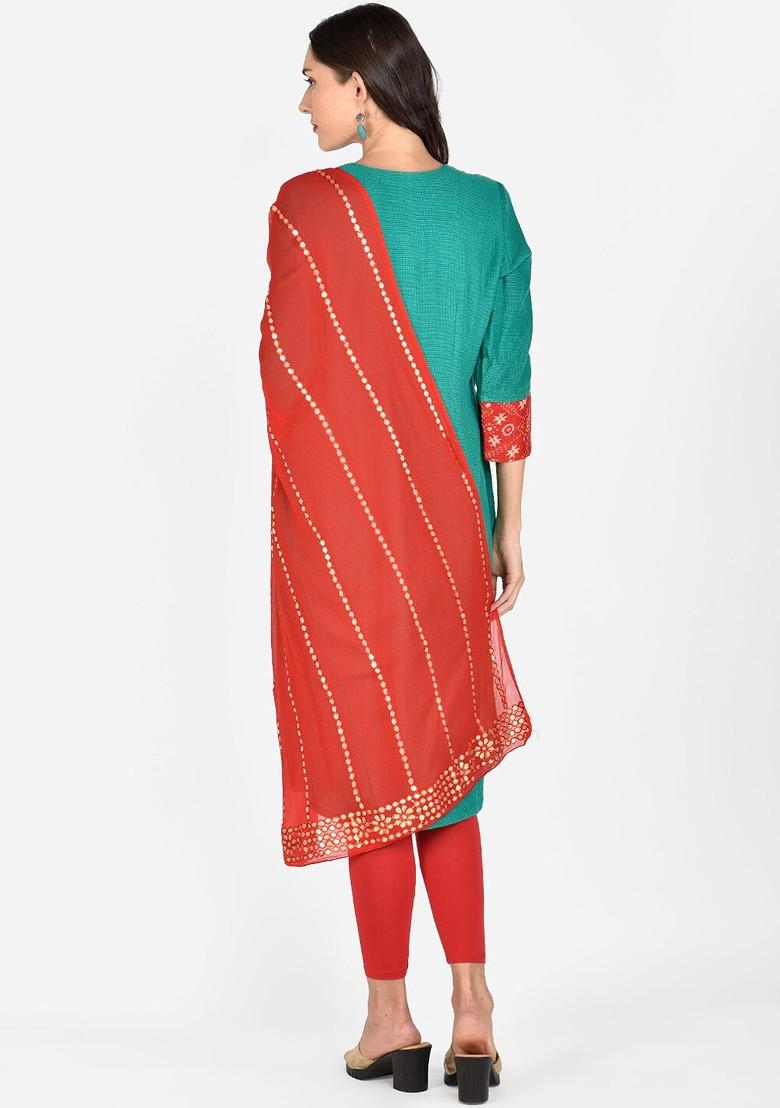 Red And Gold Toned Gotta Patti Dupatta