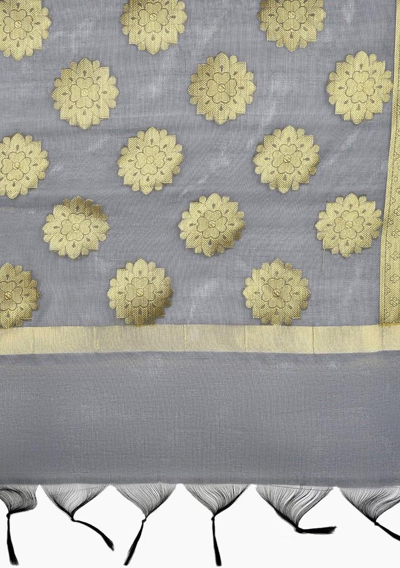 Grey And Gold Toned Woven Design Dupatta