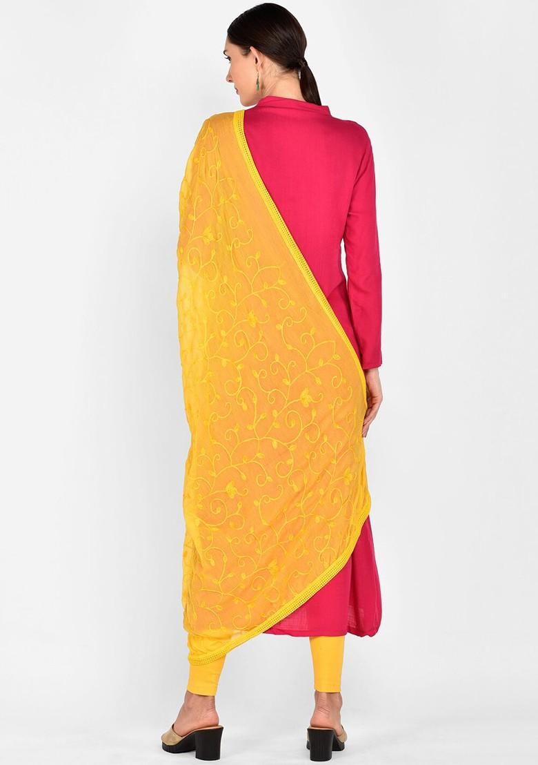 Yellow Embroidered Dupatta