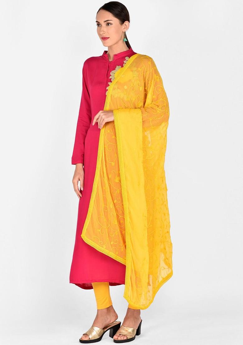 Yellow Embroidered Dupatta