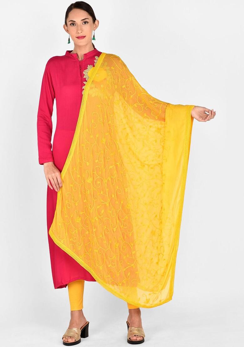 Yellow Embroidered Dupatta