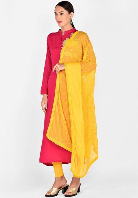 Yellow Embroidered Dupatta