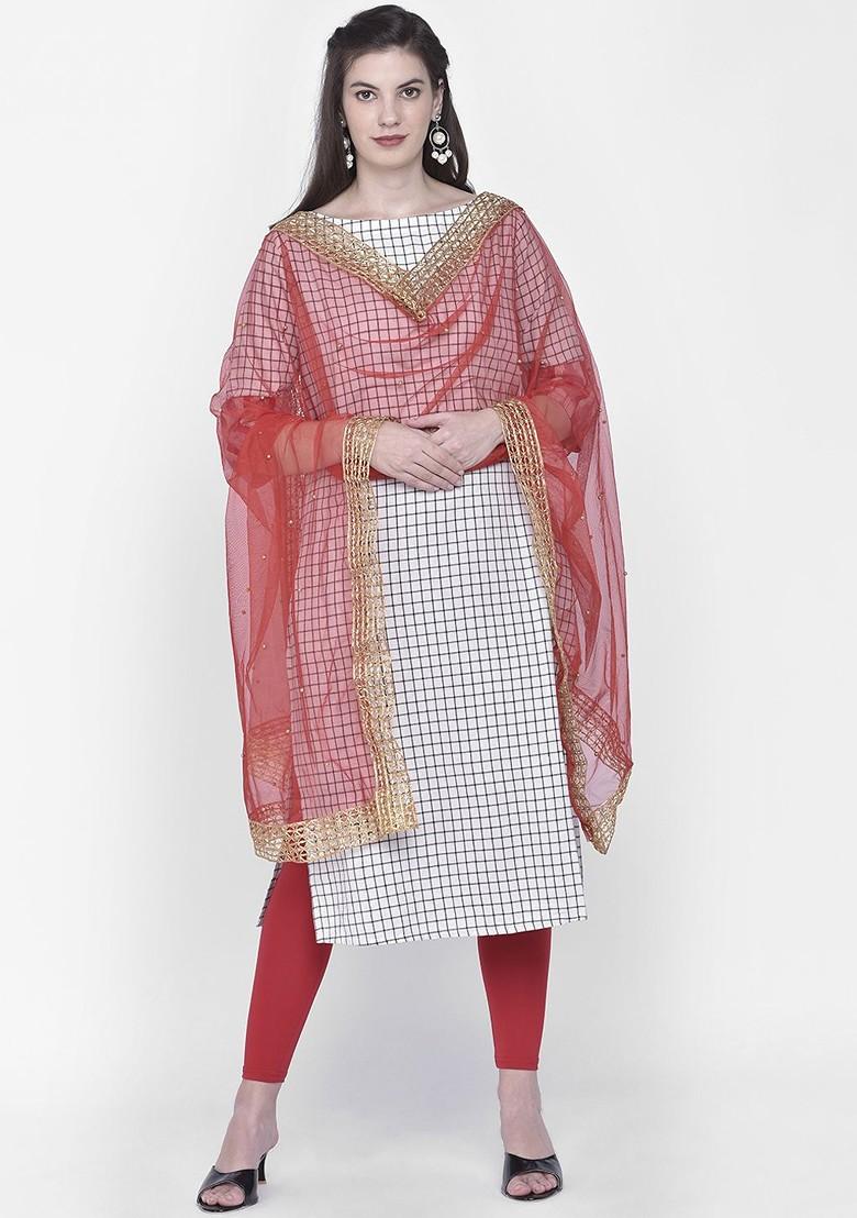 Women Red And Gold Embellished Dupatta