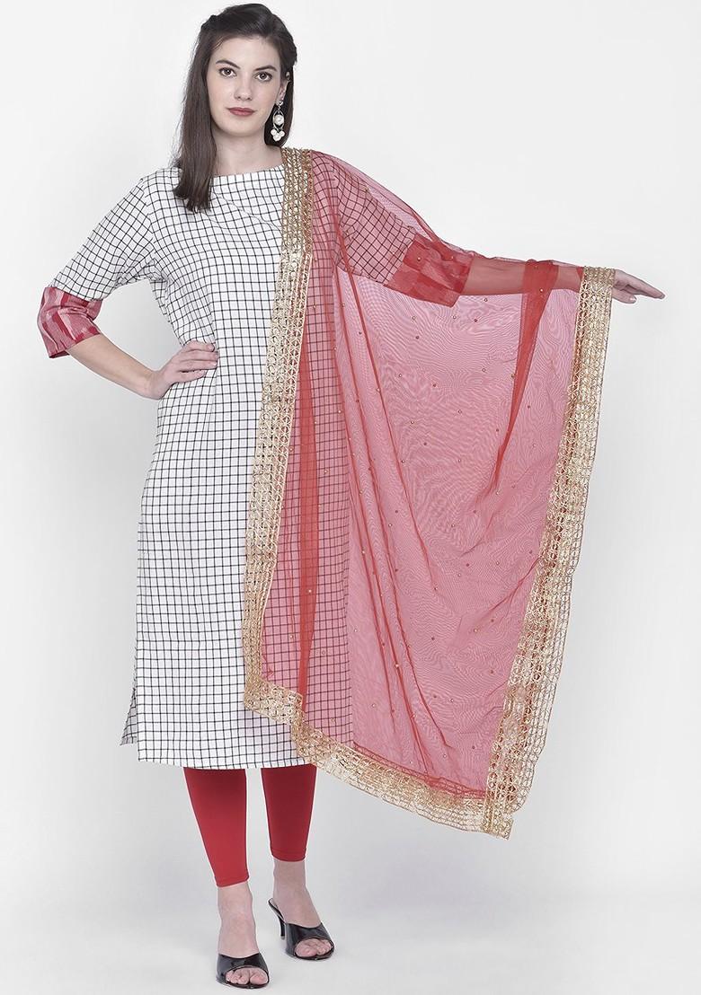 Women Red And Gold Embellished Dupatta