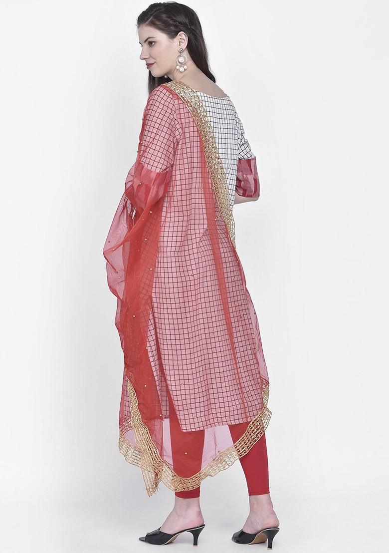 Women Red And Gold Embellished Dupatta