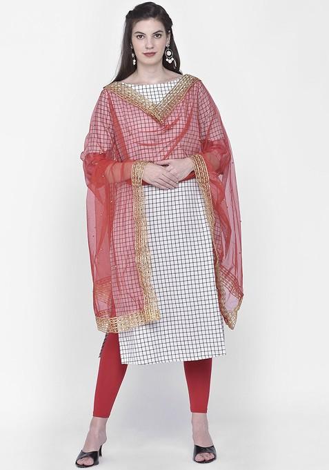 Women Red And Gold Embellished Dupatta