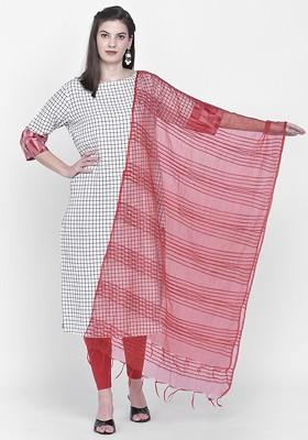 Women Red Woven Design Dupatta