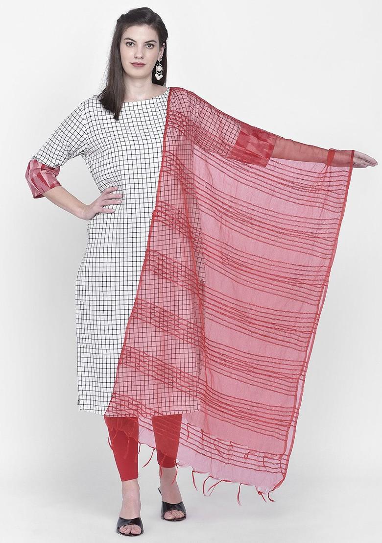 Women Red Woven Design Dupatta