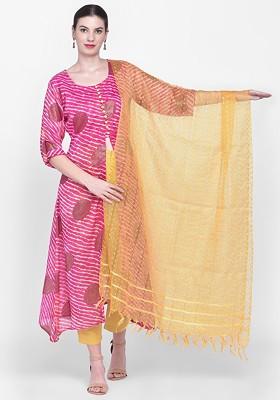 Yellow Self Striped Dupatta