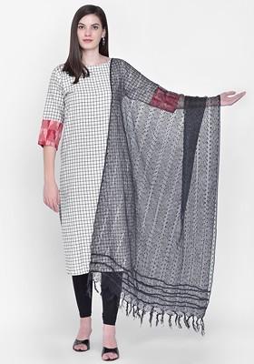 Charcoal Black Woven Design Dupatta