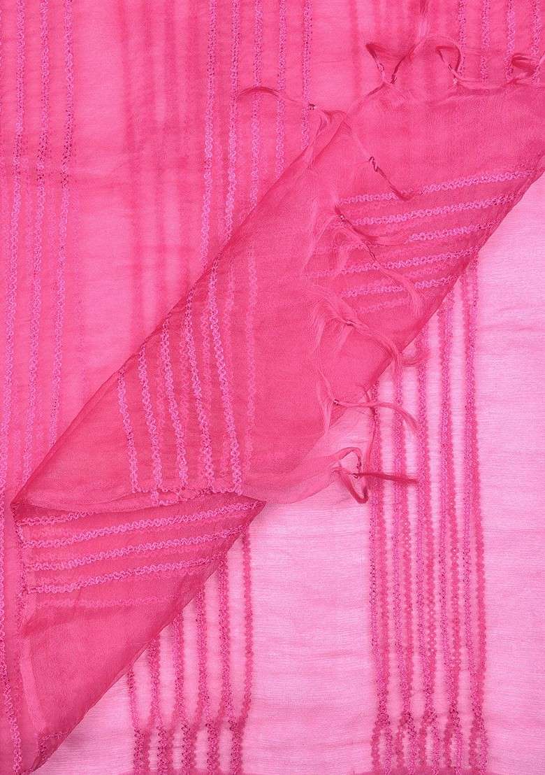 Pink Striped Woven Design Dupatta - Indya