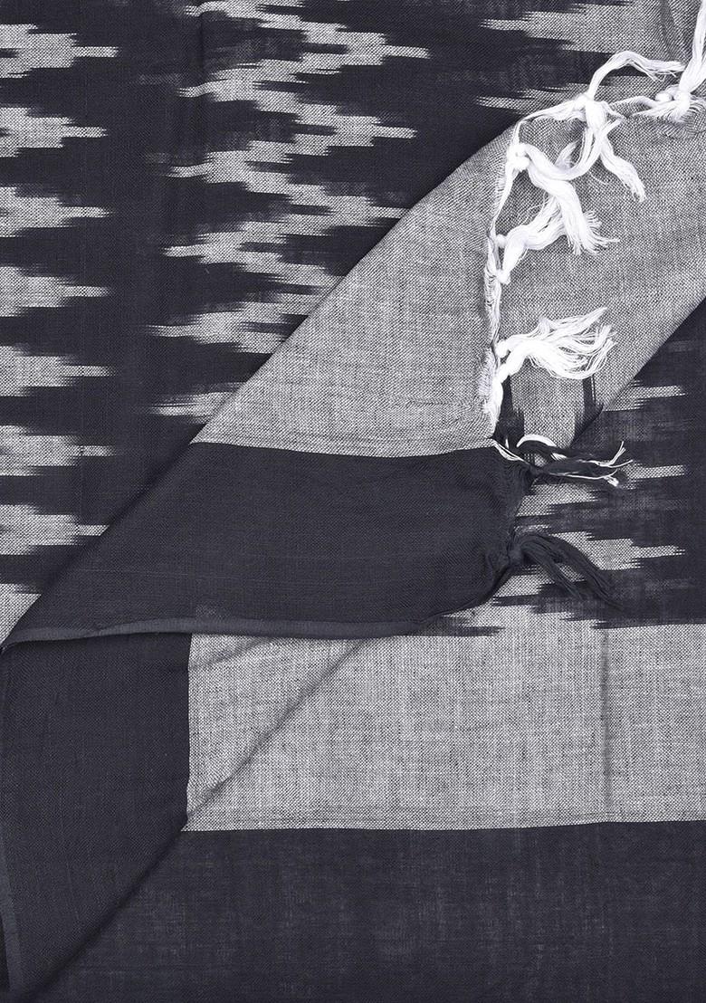 Cotton Black And Grey Ikat Woven Design Cotton Dupatta