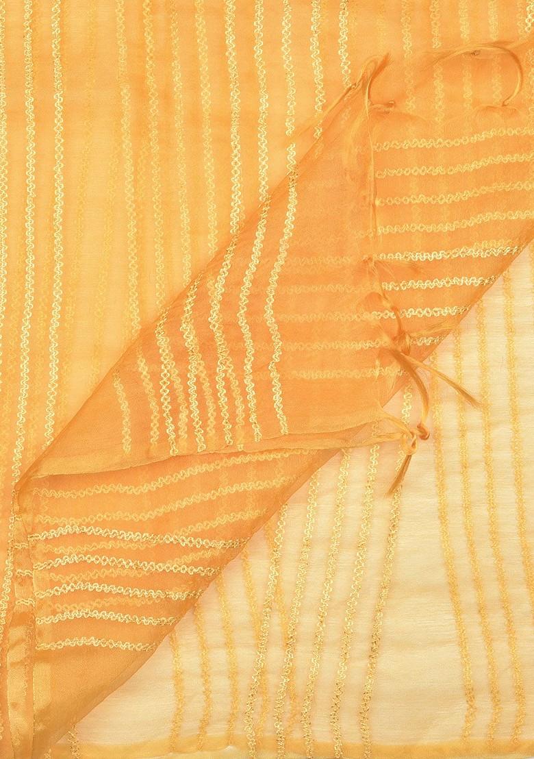 Mustard Yellow Self Striped Organza Dupatta