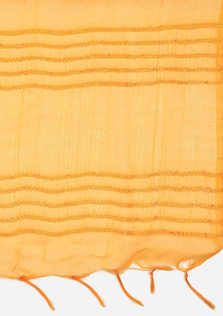 Mustard Yellow Self Striped Organza Dupatta