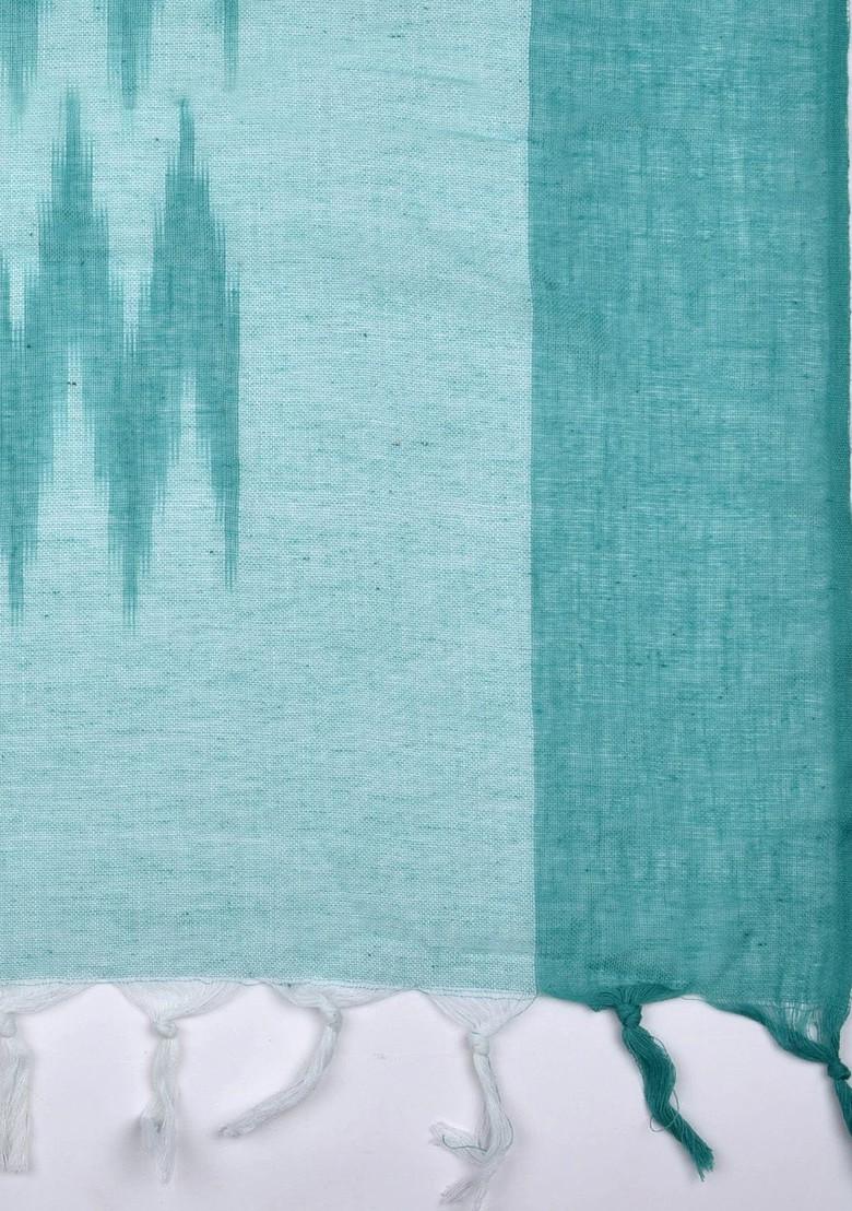 Cotton Sea Green Ikat Print Cotton Dupatta