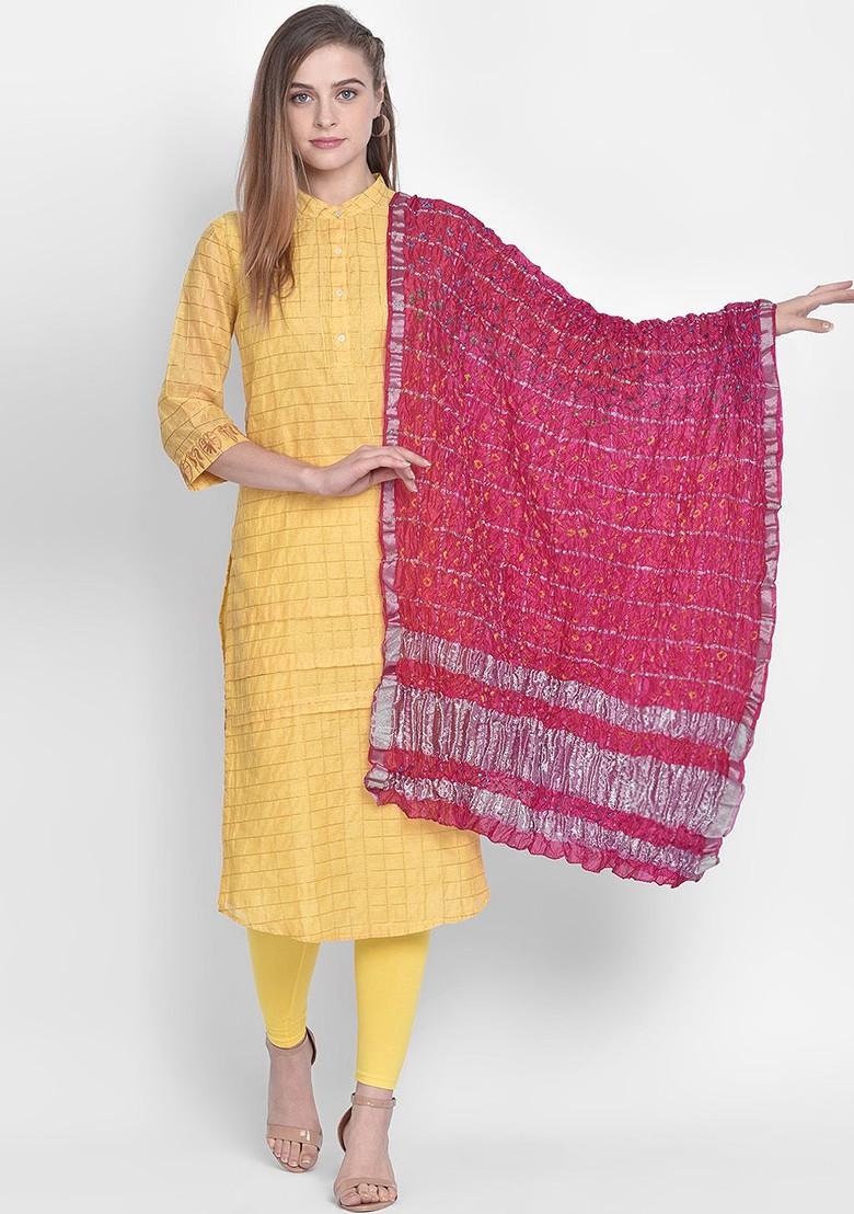 Women Pink Bandhini Gharchola Dupatta