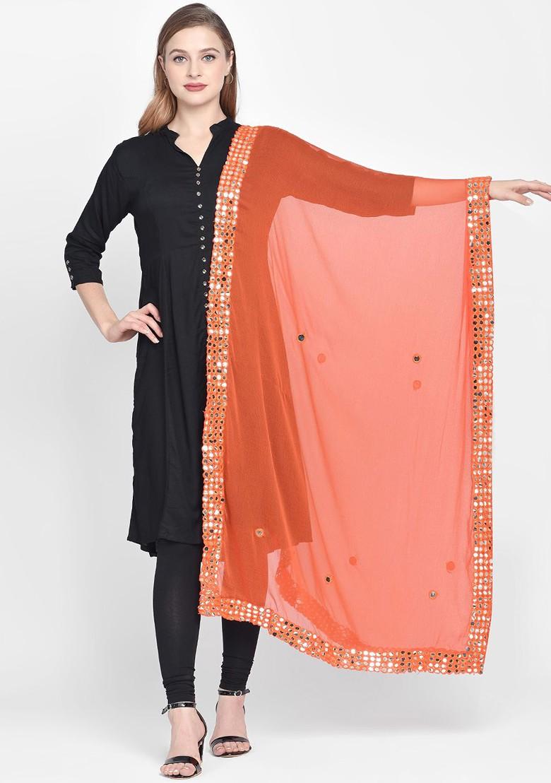 Women Orange Solid Dupatta