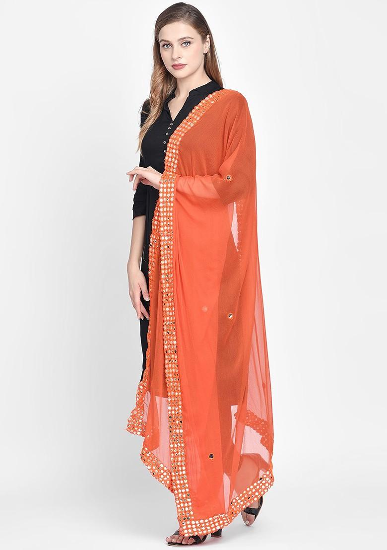 Women Orange Solid Dupatta