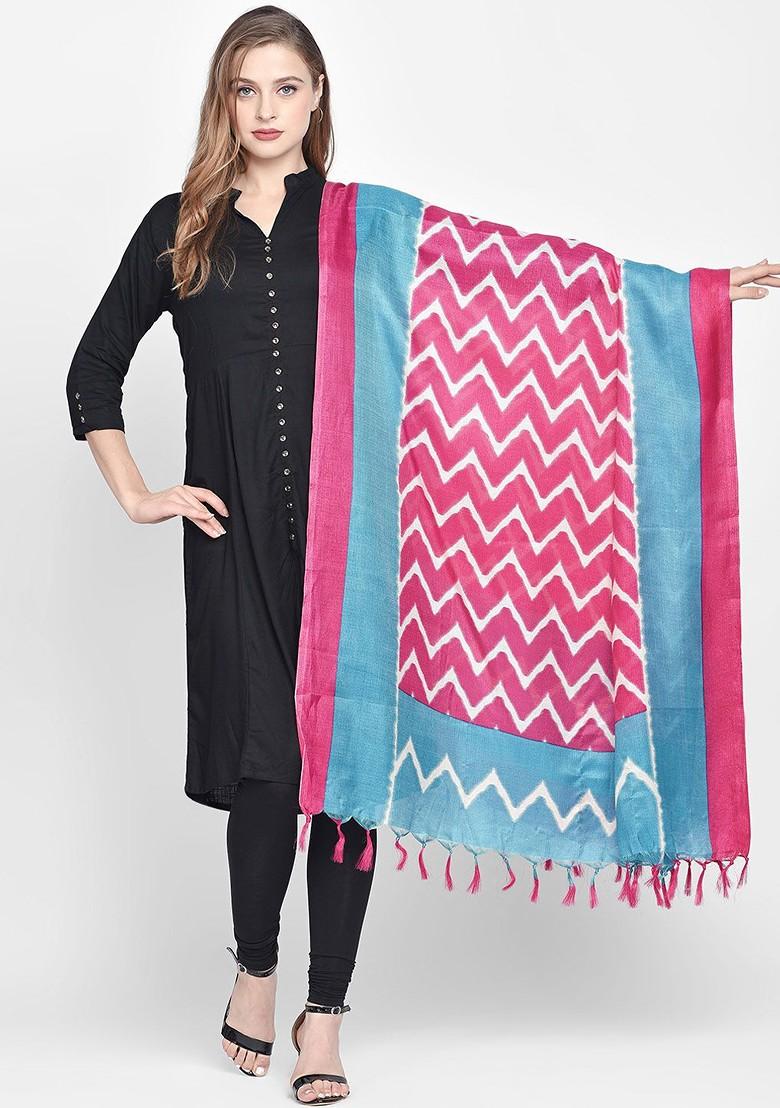 Pink And Turquoise Blue Printed Dupatta