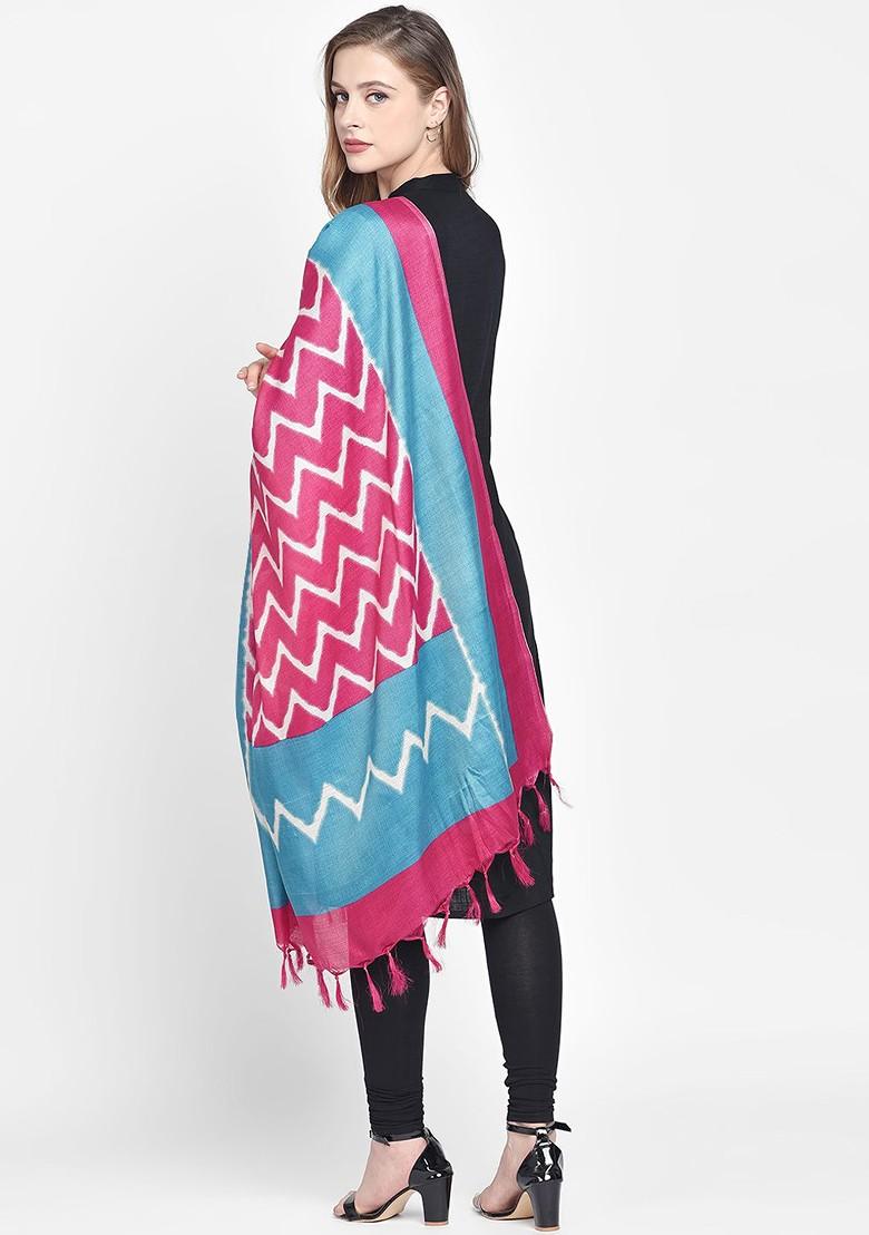 Pink And Turquoise Blue Printed Dupatta