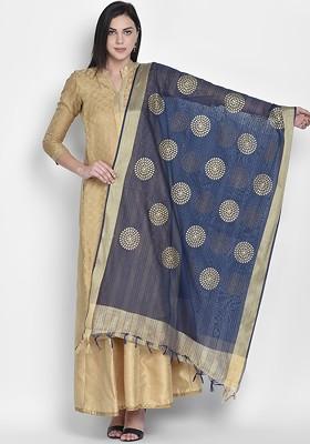 Women Blue And Gold Toned Embroidered Dupatta
