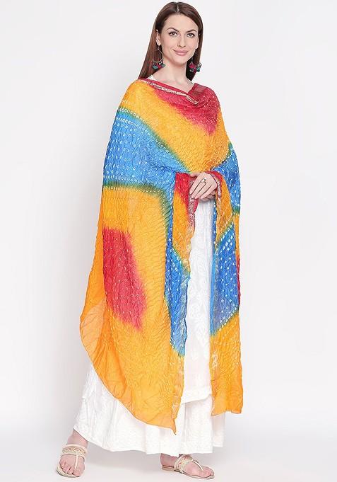 Yellow And Blue Dyed Dupatta