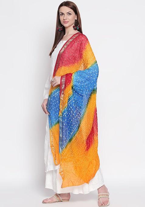 Yellow And Blue Dyed Dupatta