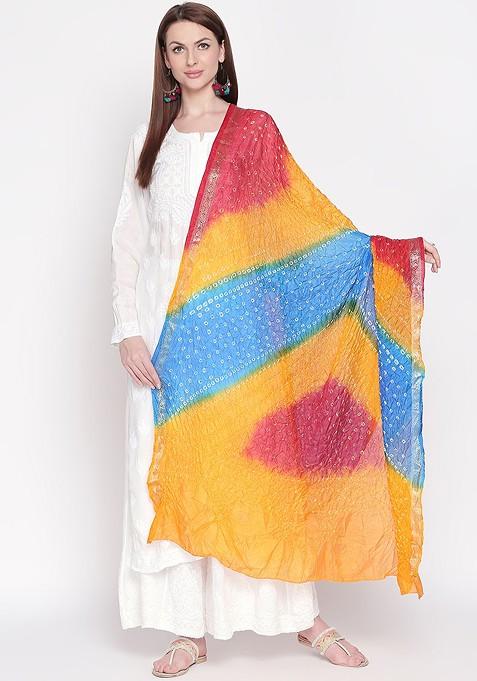 Yellow And Blue Dyed Dupatta