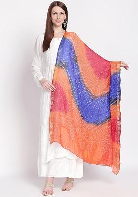 Orange And Blue Dyed Dupatta
