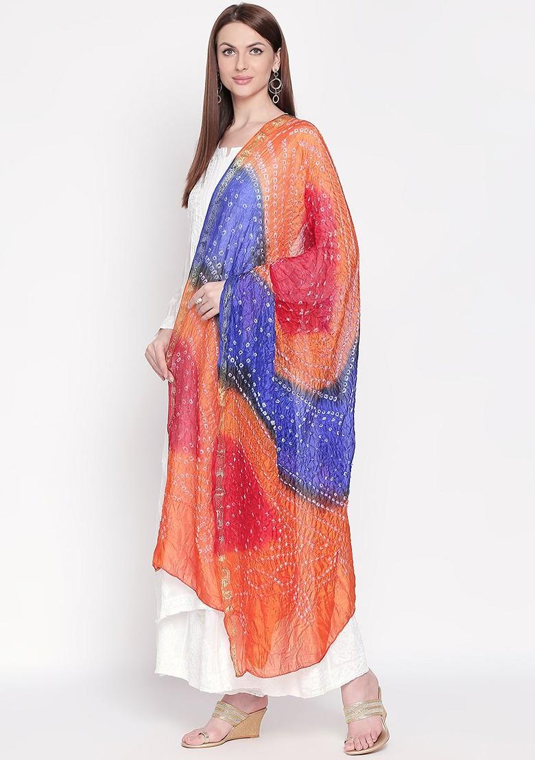 Orange And Blue Dyed Dupatta
