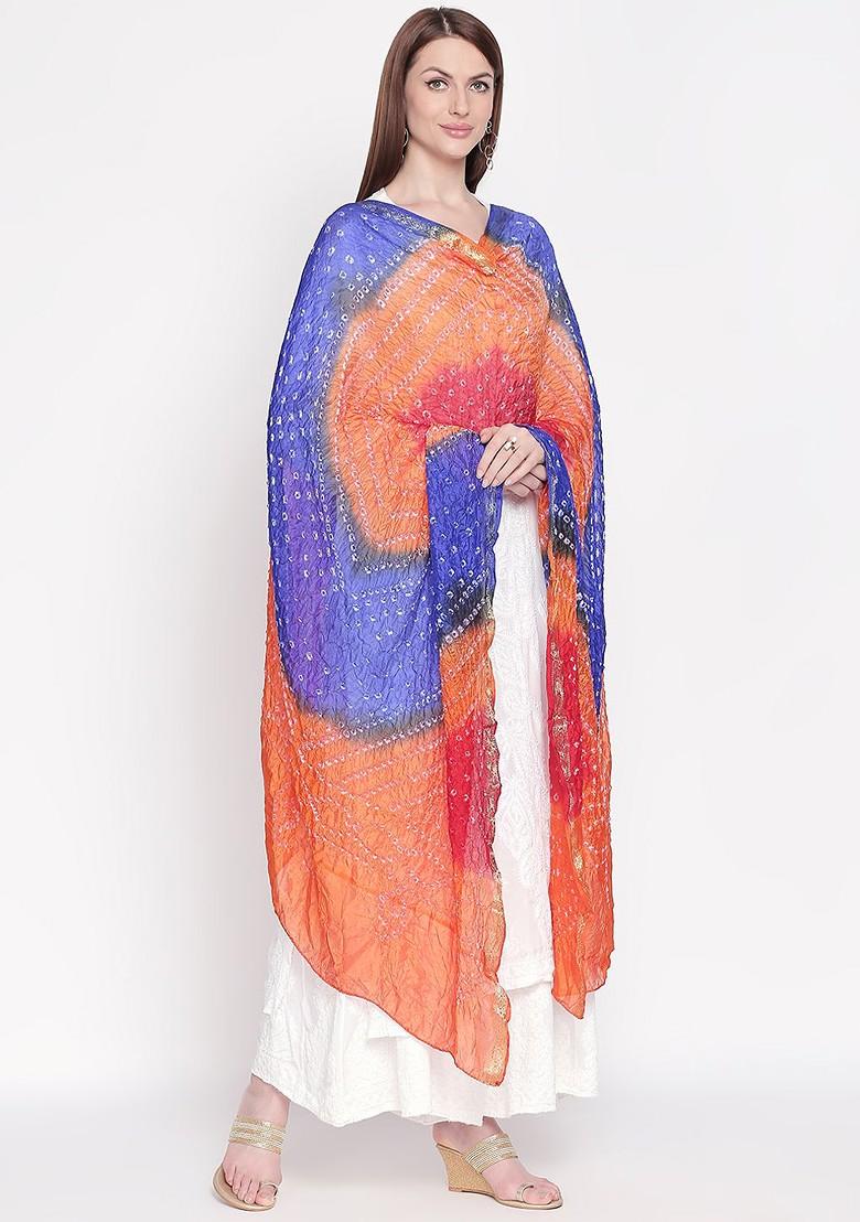 Orange And Blue Dyed Dupatta
