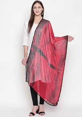 Red And Black Shibori Dyed Dupatta