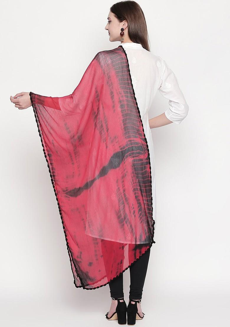 Red And Black Shibori Dyed Dupatta