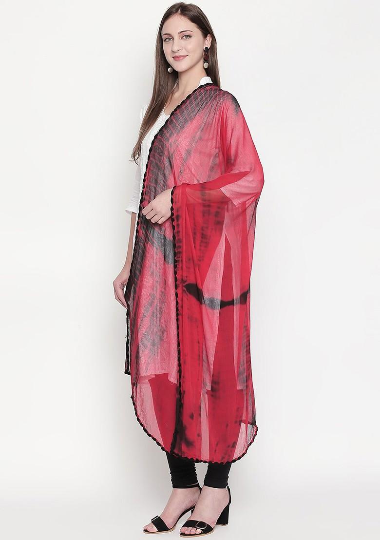 Red And Black Shibori Dyed Dupatta