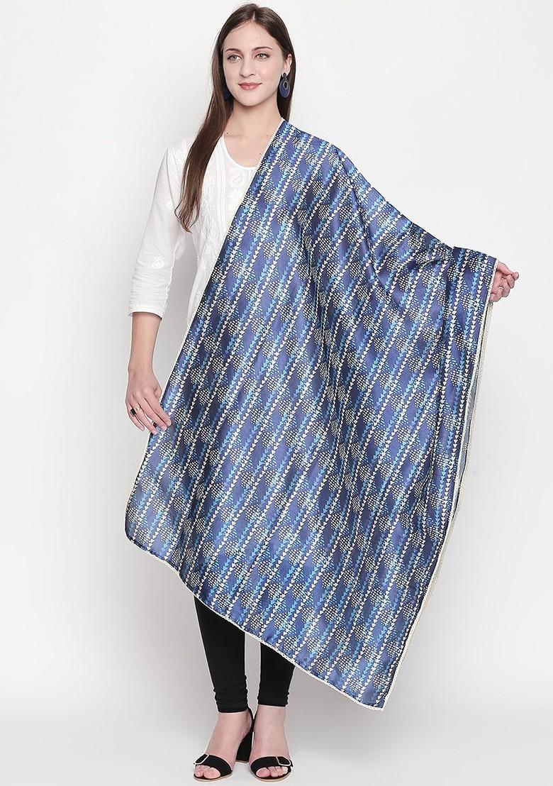 Women Blue And White Printed Dupatta