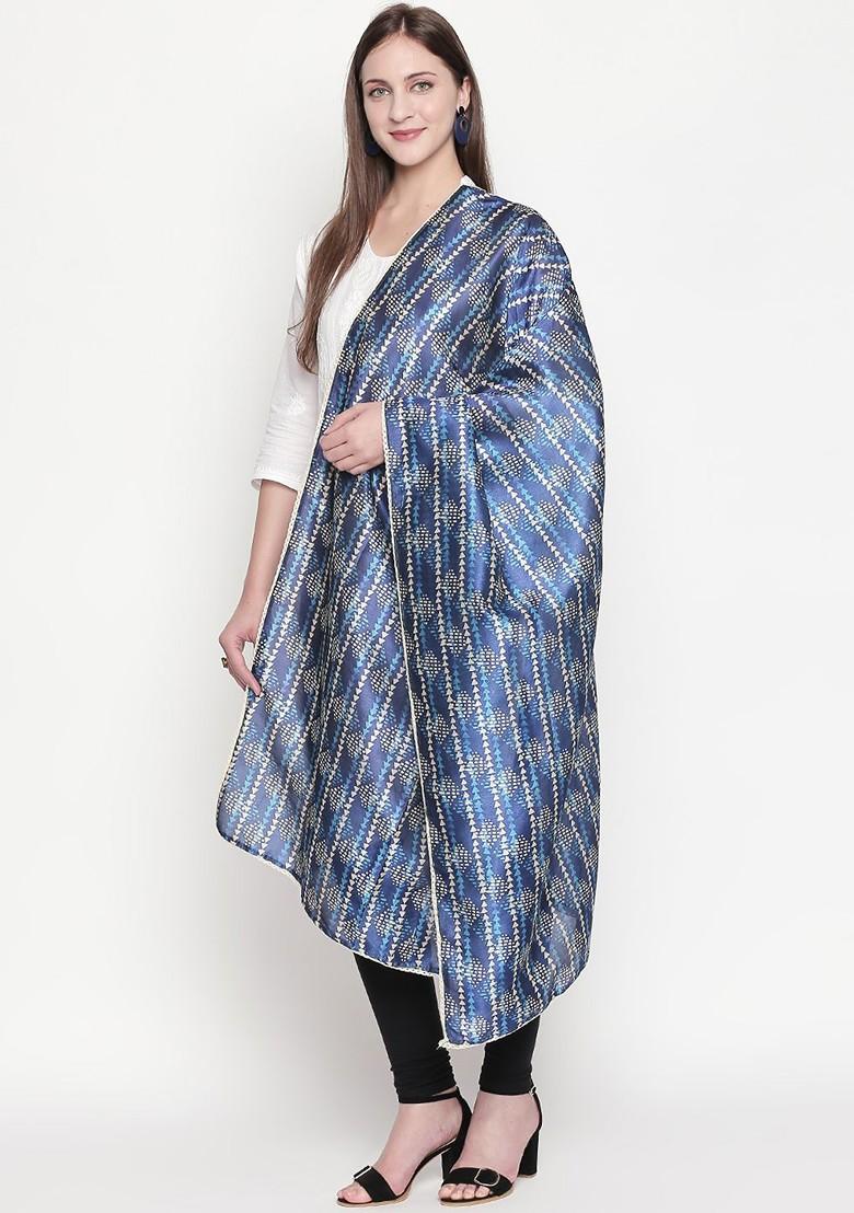 Women Blue And White Printed Dupatta