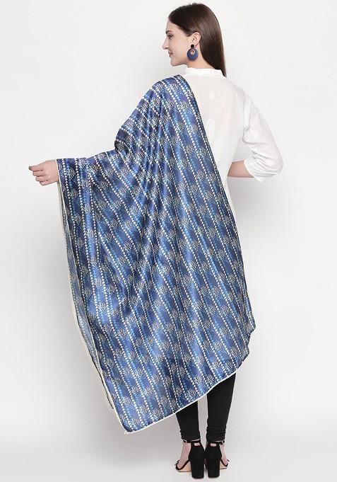 Women Blue And White Printed Dupatta