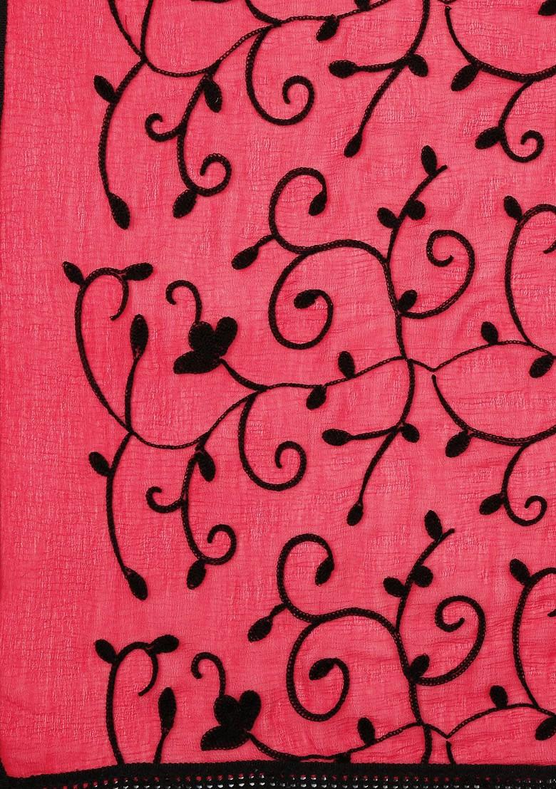 Women Red And Black Embroidered Dupatta