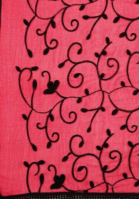 Women Red And Black Embroidered Dupatta