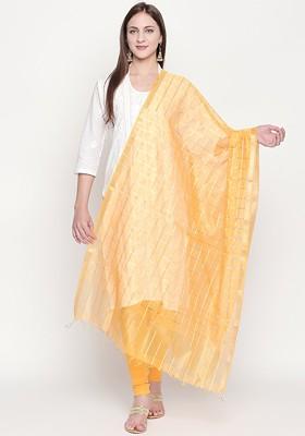 Yellow And Gold Coloured Checked Dupatta